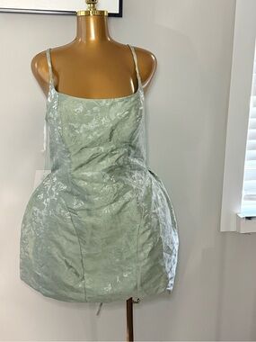 Sage Floral Jacquard Spaghetti Strap Dress